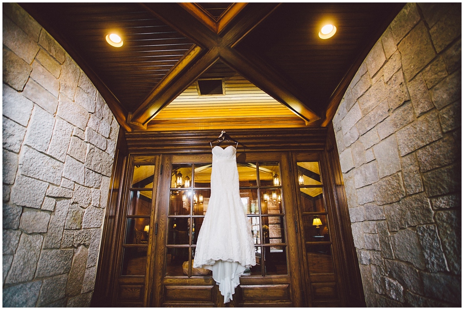 Wedding dress hanging at Omaha Country Club, Omaha, Nebraska