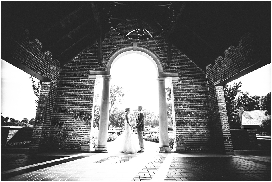 Omaha Country Club front entrance - bride and groom
