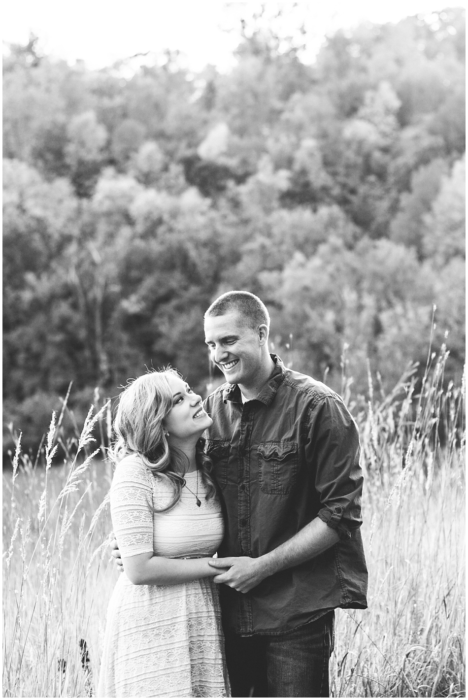 Happy couple black and white photo, rural engagement photo spot in Omaha, NE