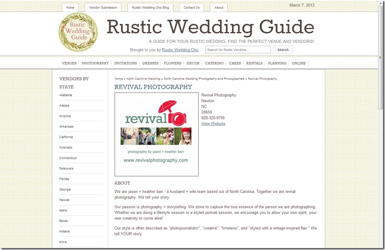 Revival Photography Featured on Rustic Wedding Guide Photo