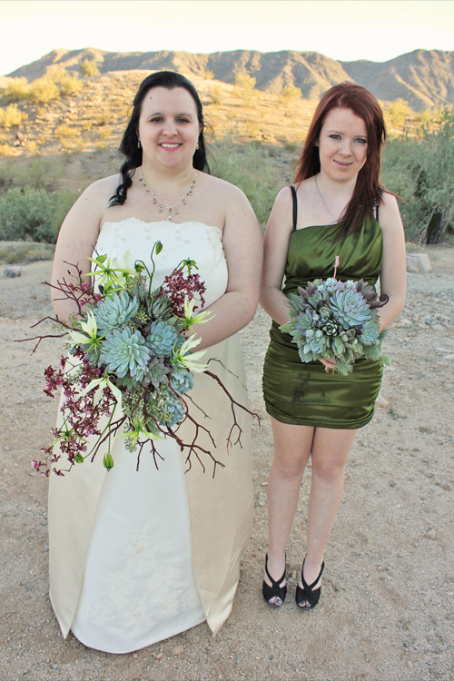bride and her bridesmaid, wedding on South Mountain, in Phoenix, Arizona