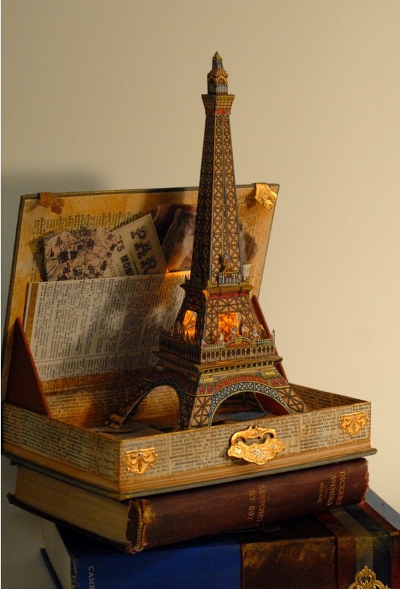 Eiffel Tower Paper Model and Book Art (from Castle in the Air)