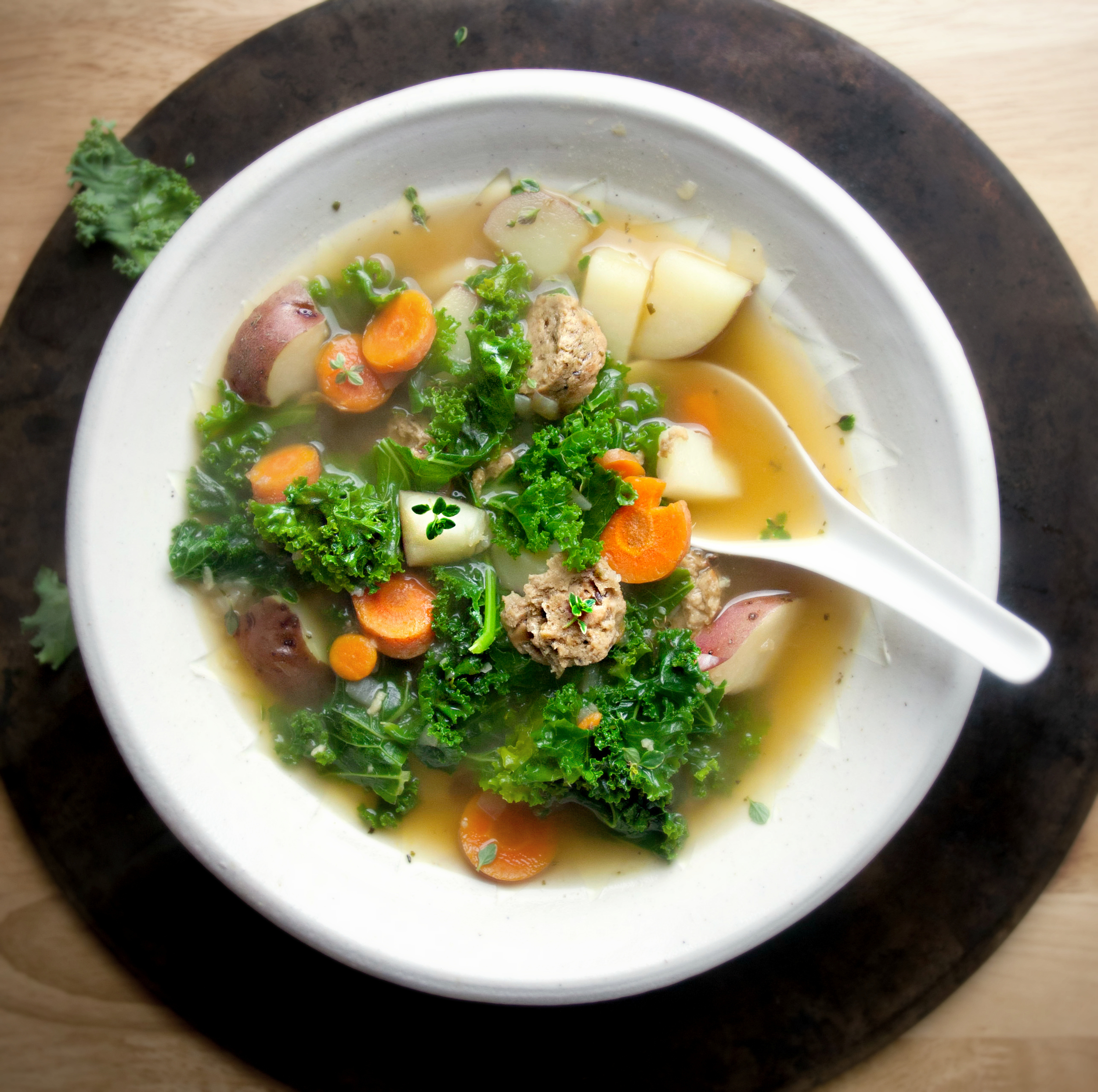 Produce On Parade - Kale and Red Potato Soup with Grain Sausage 