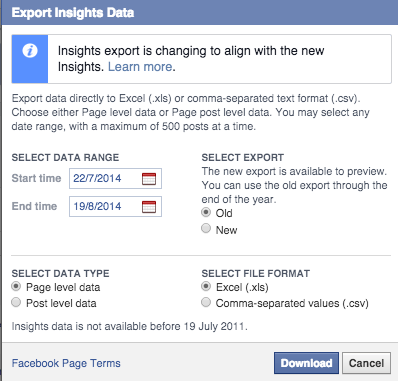Insights current export interface