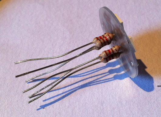 Resistors on back side of LED head