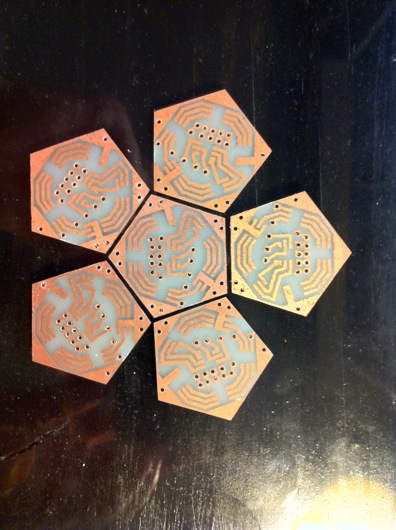 Printed, etched, cut, and sanded PCBs