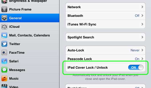 iPad 2 Lock/Unlock Settings