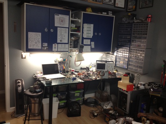 Wide shot of Andy's Electronics Workbench