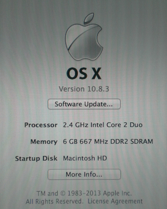 image of the "about this Mac" stats that shows 6 gigabytes of RAM installed
