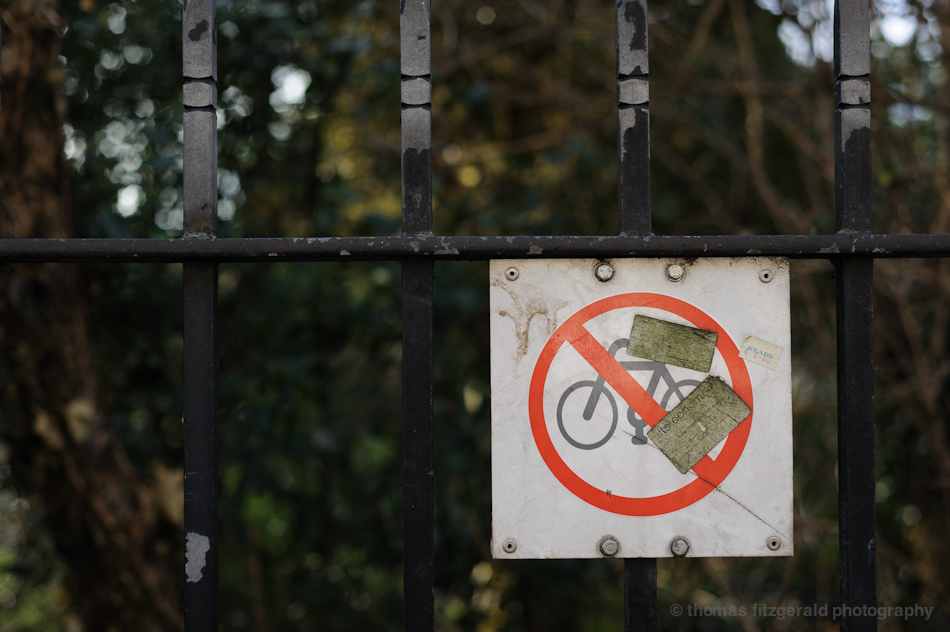 No Bike Sign on Railings