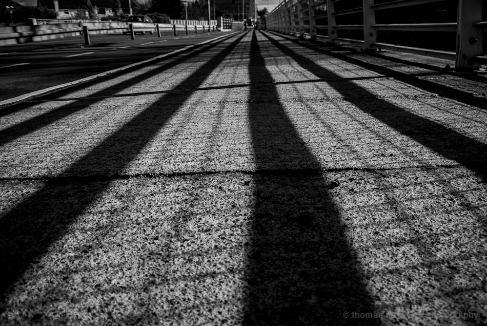 black and white railings shadows