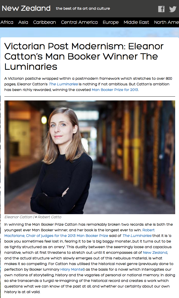 Eleanor Catton on a New Zealand arts site