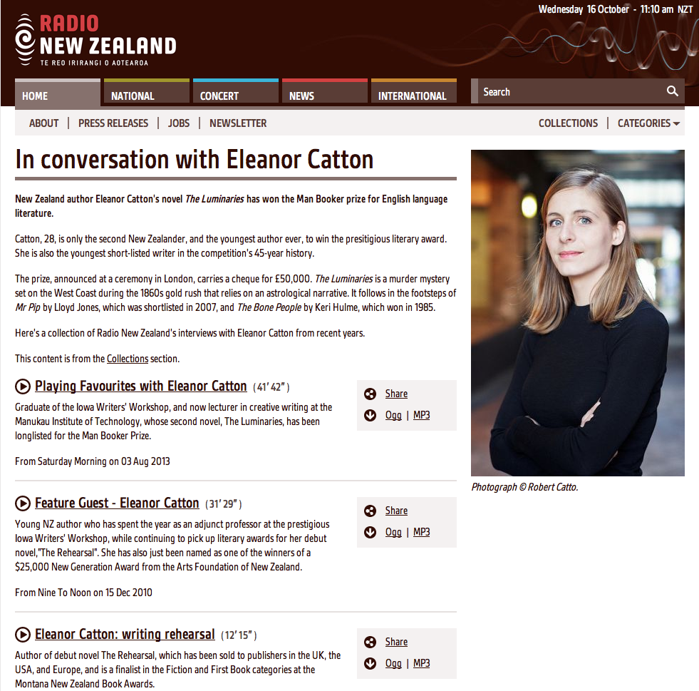 Eleanor Catton at Radio New Zealand
