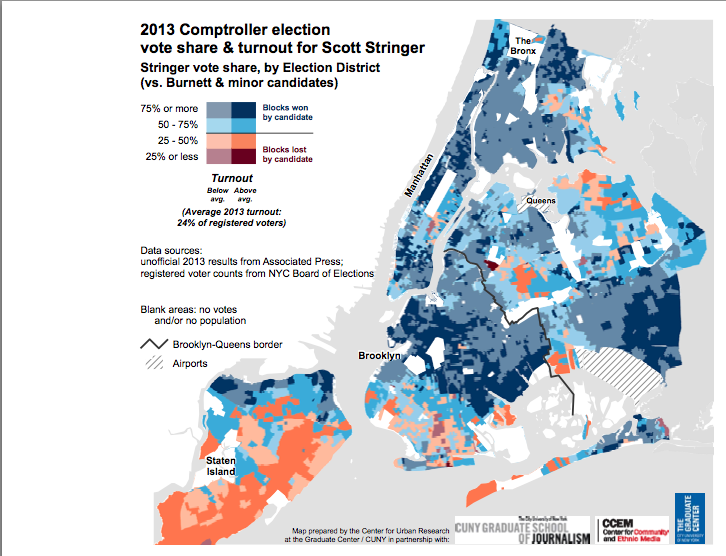 2013 Comptroller election vote share & turnout for Scott Stringer