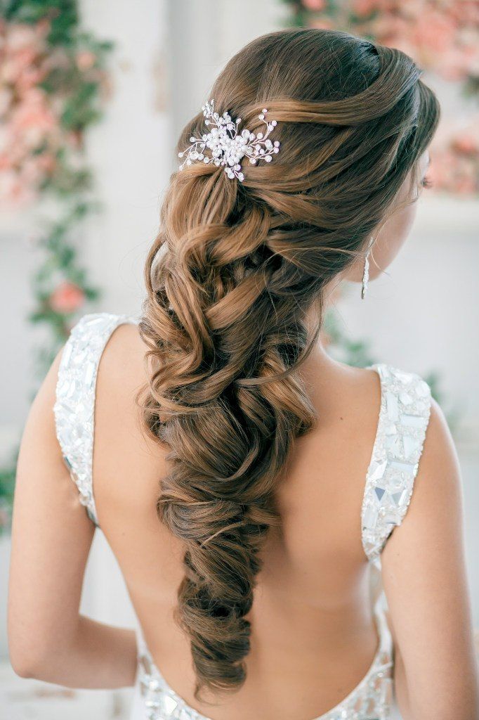 This is an amazing textured cascading style. The bottom would be difficult to keep into that one curl throughout the night, but would last for walking down the isle and photos. Hair texture needed: Thick Hair length needed: Long Recommendations: Would add clip-ins to almost anyones hair to have this full of a look.