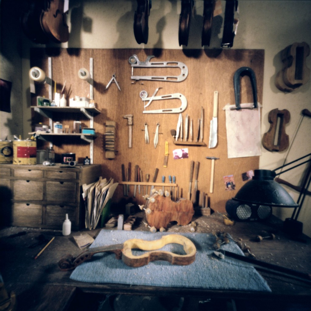 Work table in the violin shop.