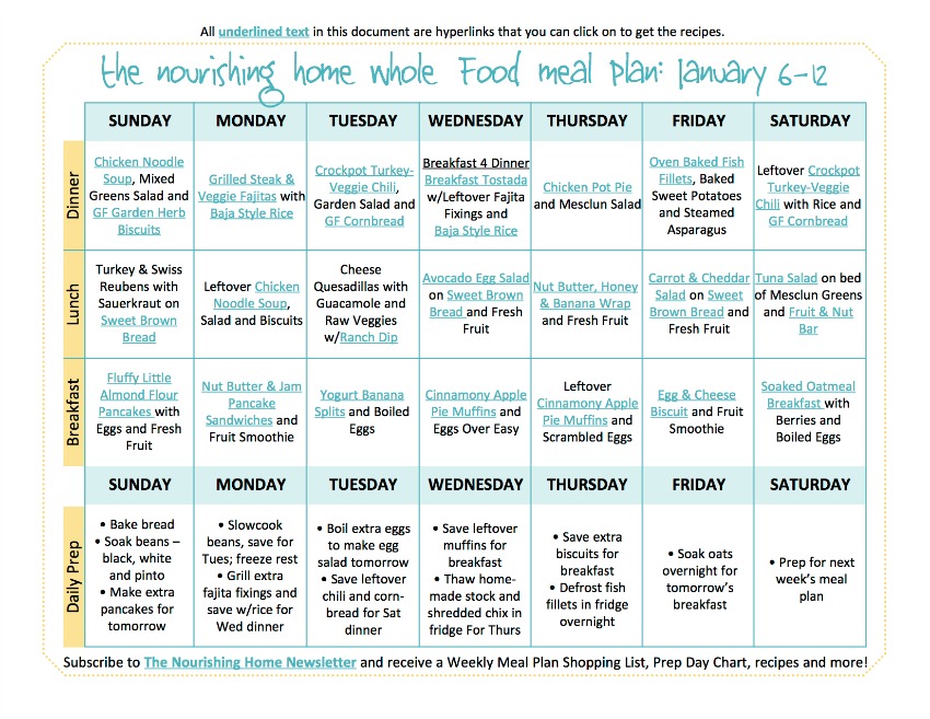 Bi-Weekly Whole Food Meal Plan for January 6–12