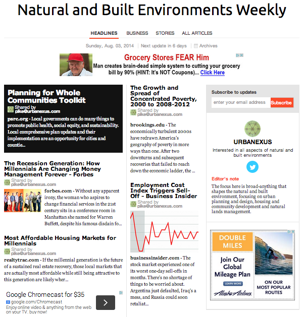 2014-08-03 - Natural and Built Evironments Weekly