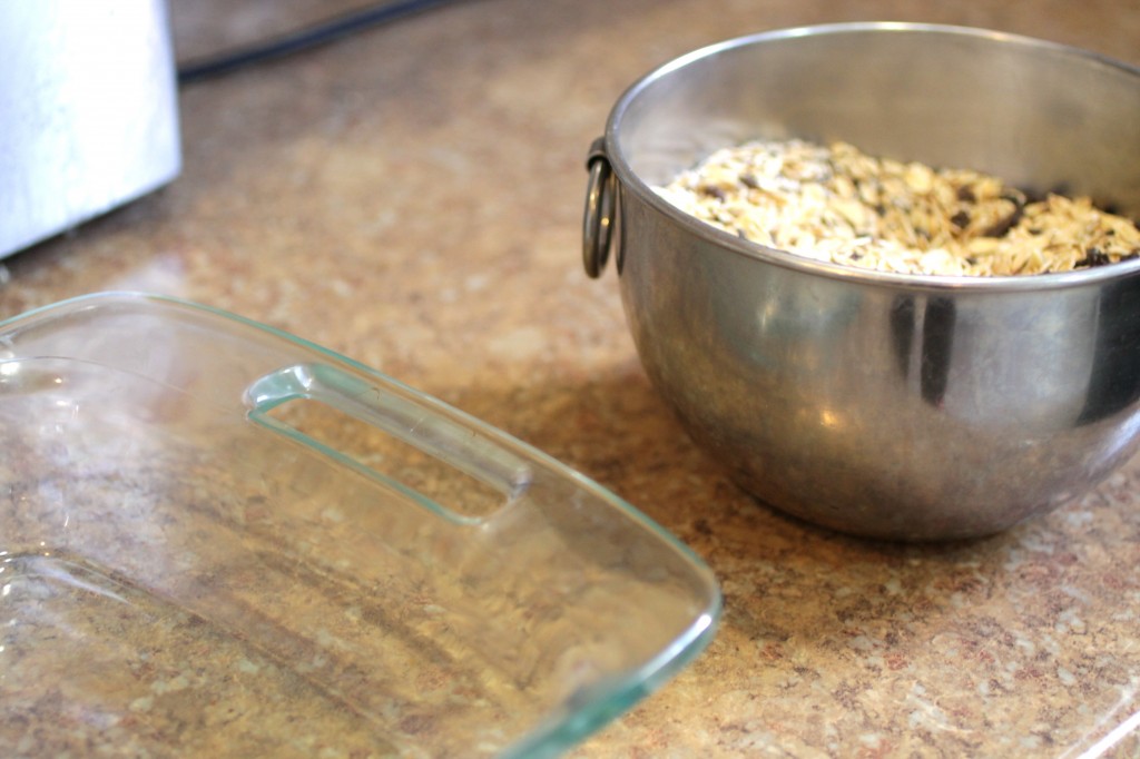Prepping pan for super delicious granola bars