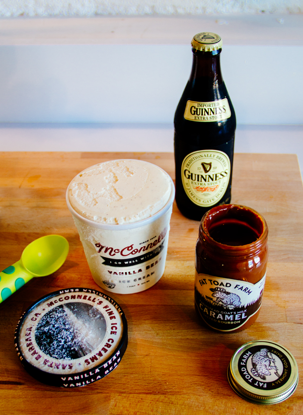 Fat Toad Farm Goat Milk Salted Bourbon Caramel, McConnell's Vanilla Bean Ice Cream, Guinness Extra Stout / Guinness Beer Floats Recipe / Bourbon and Goose