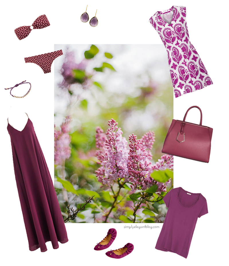Purple Fashion favorites, DVF Lilac printed silk-habotai dress, fendi leather shopper, j.crew maxi dress