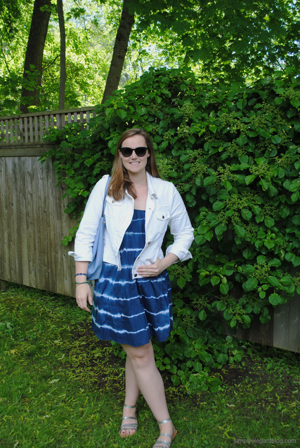  Madewell backyard sundress in indigo, Simply Elegant Blog Fashion, Summer Outfit,  J.Crew White Denim Jacket, College Fashion, New England Lifestyle,