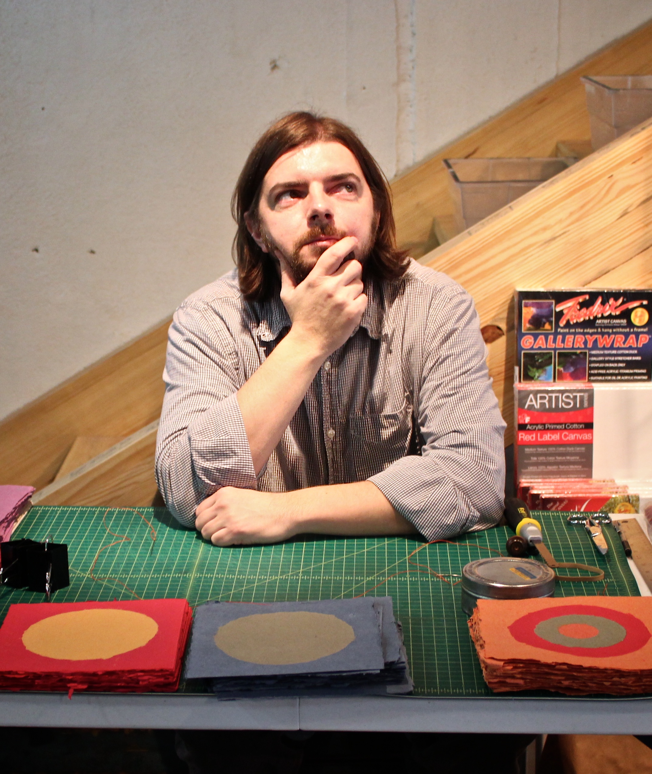 artist Frank Hamrick with handmade books at HAT 2013