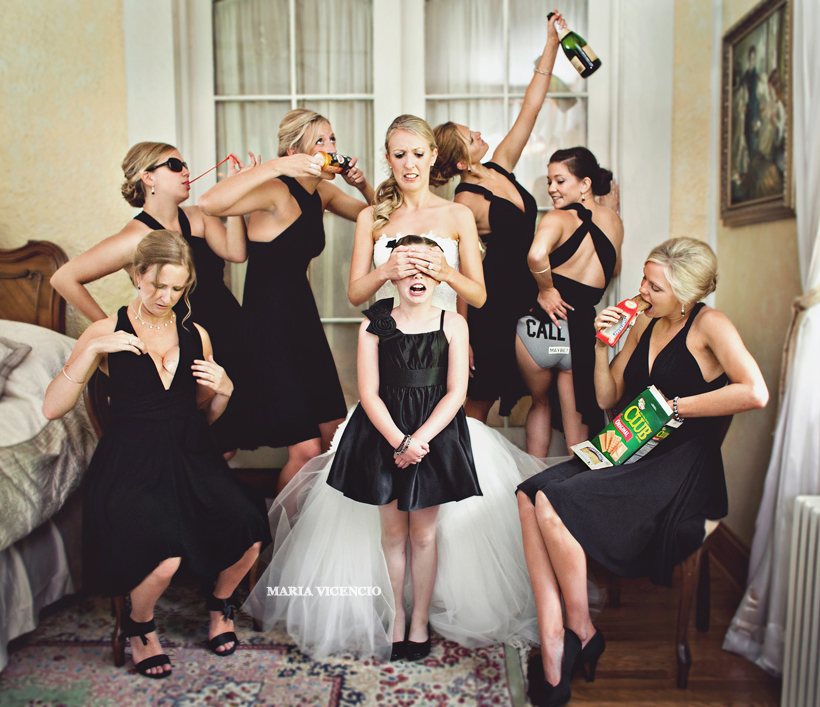 Silly bridal party and bridesmaids, Don't corrupt the flower girl, Photo by Maria Vicencio Photography