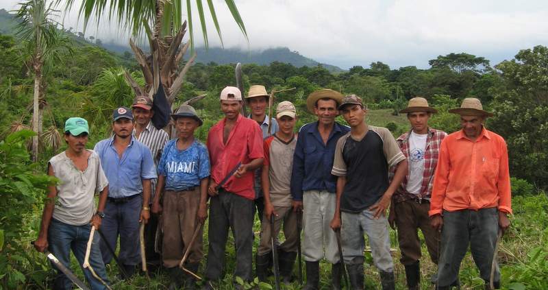 A group of workers in Nuevo Paraiso after a day of work