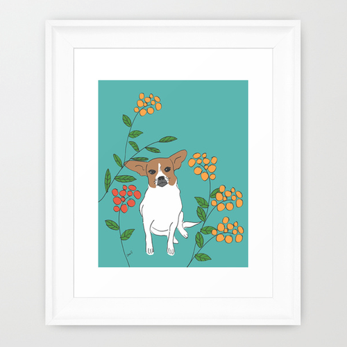 Brown and White Dog framed art print.