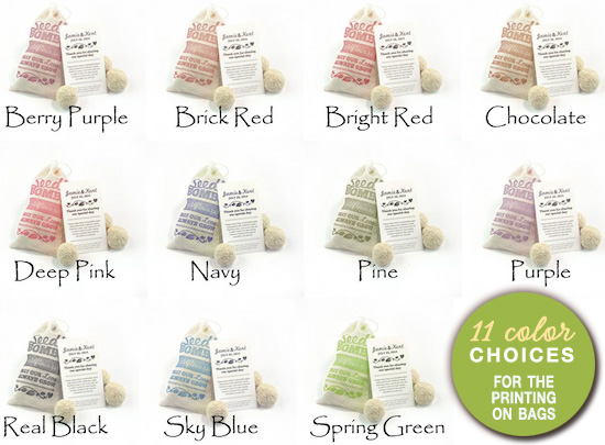 seed bomb favors in muslin bags - 11 color choices