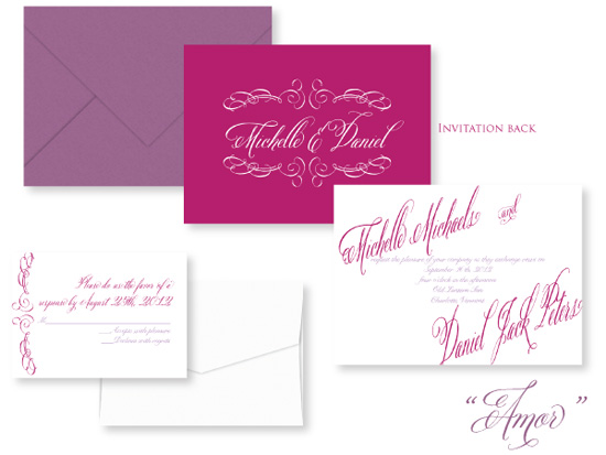 Handwritten Calligraphy Style Wedding Invitation and RSVP Postcard Set from Lasso'd Moon