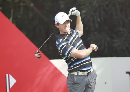 Rory McIlroy tees off on the 15th in the second round of the WGC-HSBC Champions 2013
