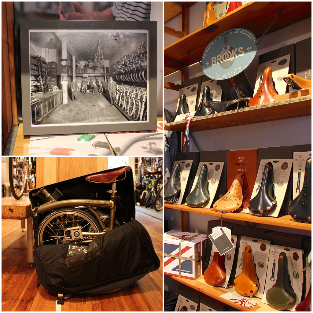 HuckleberryBikes, Black and White Photograph, Folding Bicycle, Bike Shop, Brooks Saddles, Leather