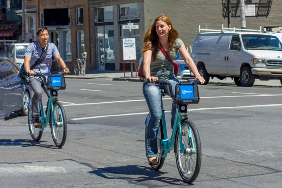 San Franciscans enjoying the Bay Area Bike Share on the first day of launch