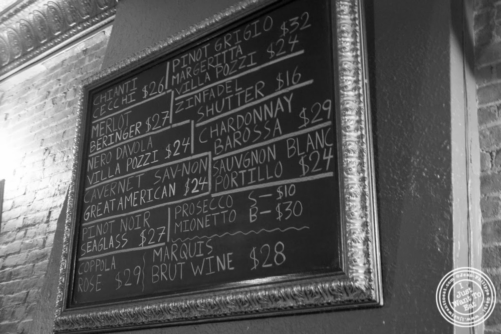 image of wine list at Lazzara's Pizza and Café in the Garment District, NYC, New York