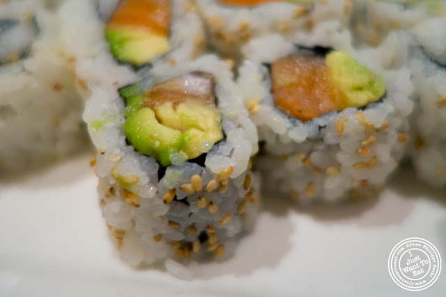 image of avocado and salmon roll at Inakaya in Times Square, NYC, New York