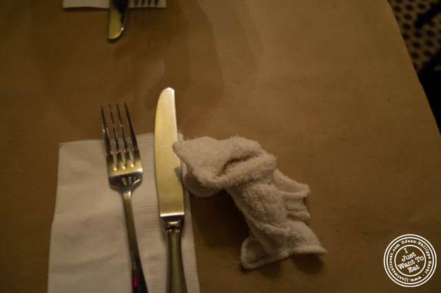 image of wet towel for Dark Dining Projects - blindfolded dinner at Camaje bistro in Greenwich Village, NYC, New York