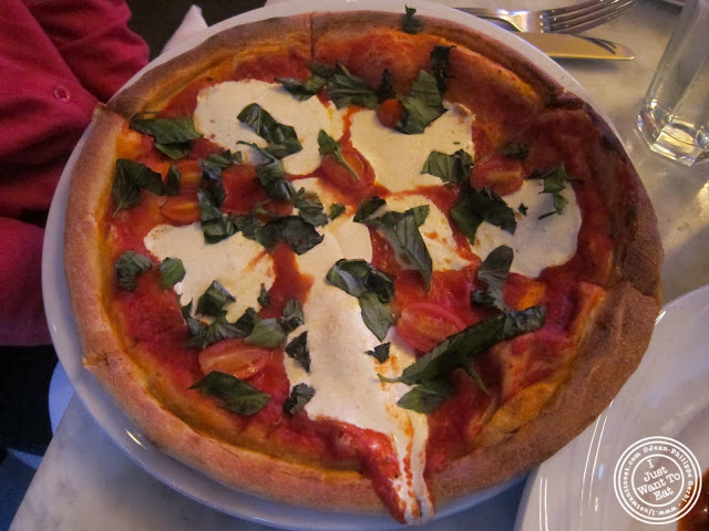 image of Margherita pizza at L'allegria in Hell's Kitchen, NYC, New York