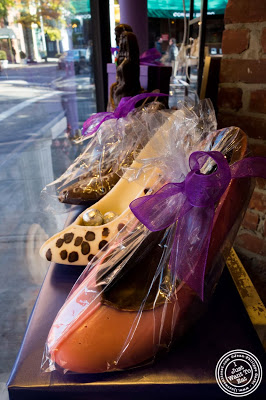 image of Chocolate shoes at Li Lac Chocolates in NYC, New York