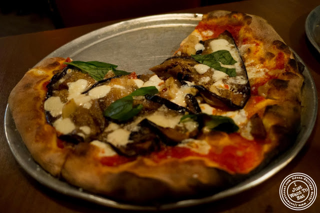 image of eggplant parmesan pizza at Capizzi  in Hell's Kitchen, NYC, New York