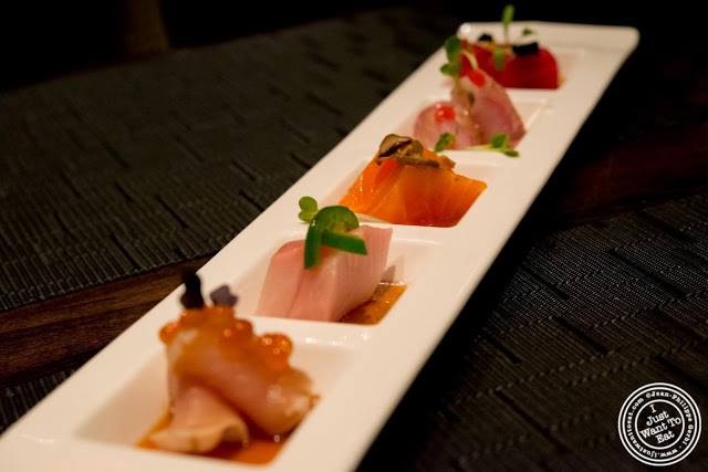 image of five way sashimi at Aji 53, Japanese restaurant in Brooklyn, New York