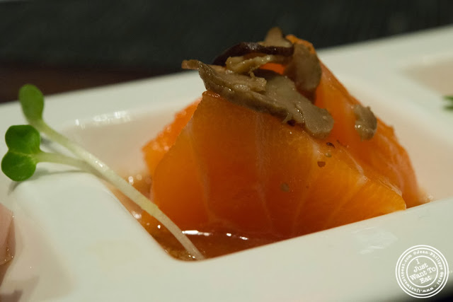 image of salmon sashimi at Aji 53, Japanese restaurant in Brooklyn, New York