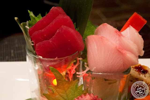image of big eye tuna and yellowtail sashimi at Aji 53, Japanese restaurant in Brooklyn, New York