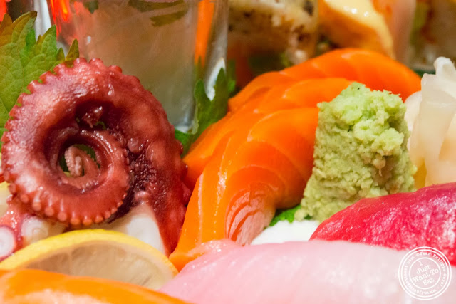 image of salmon sashimi and wasabi at Aji 53, Japanese restaurant in Brooklyn, New York