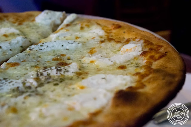 image of pizza bianca or white at John's pizzeria in Times Square, NYC, New York