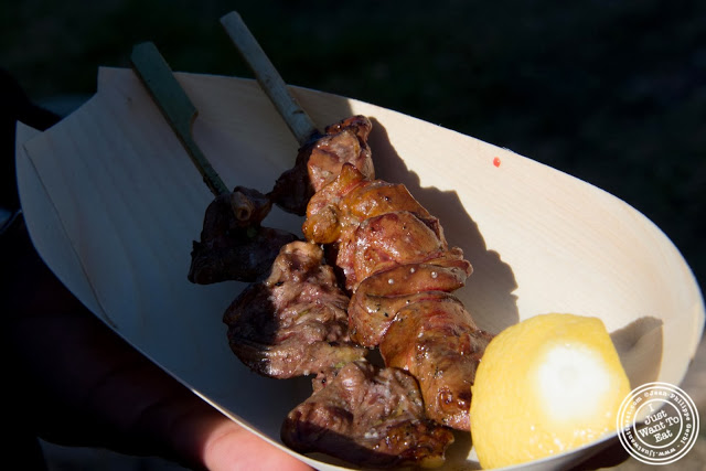 image of chicken heart and liver from Inglorious Yakitorius at Smorgasburg in Brooklyn, NY