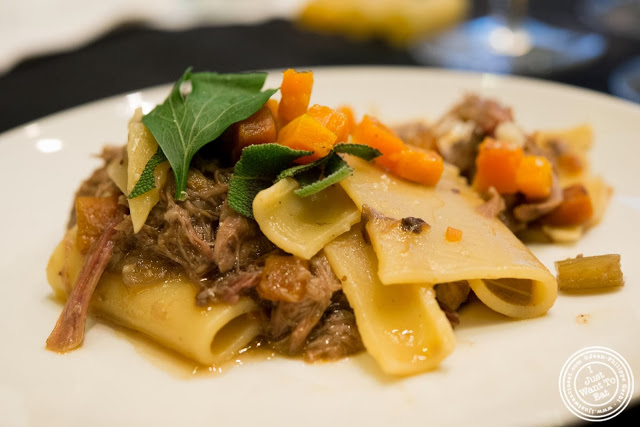 image of  Del verde paccheri pasta, with braised duck, butternut squash and mushrooms at Osteria Del Circo in NYC, New York