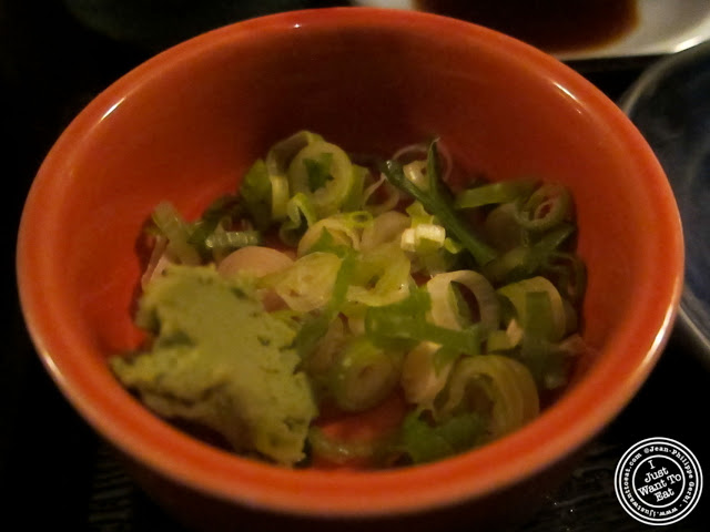 image of wasabi and chopped scallions at East Japanese Restaurant in NYC, New York