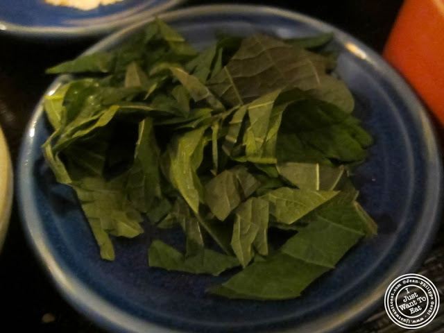 image of shredded shiso mint leaves at East Japanese Restaurant in NYC, New York